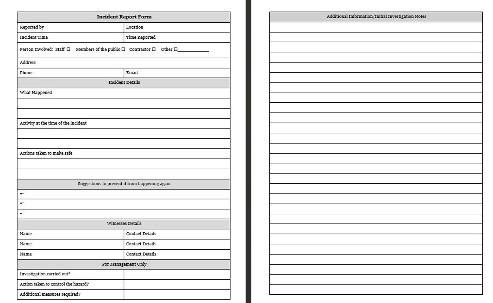 Incident Report Form | Incident Reporting Template | Incident Record ...