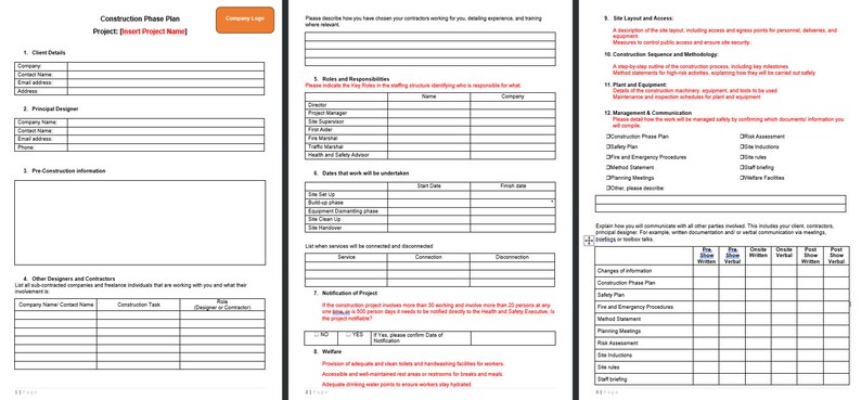 Comprehensive Construction Phase Plan Digital Template | Editable Word ...