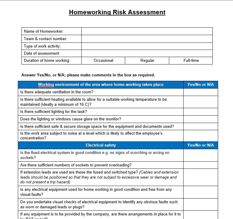 Homeworking Work Risk Assessment Comprehensive Homeworking Risk Assessment Template: Solution for Legal ...