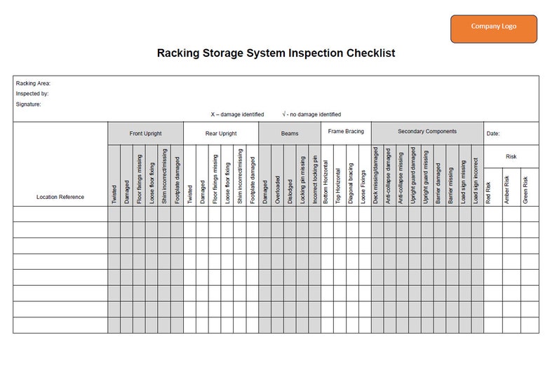 Comprehensive Racking Storage System Inspection Checklist Template