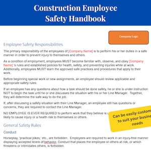 Comprehensive 27 pages Construction Employee Safety Handbook | Employee Safety Handbook Template | Construction Employee Safety Handbook |