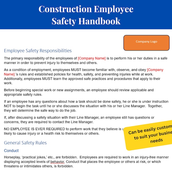 Comprehensive 27 pages Construction Employee Safety Handbook | Employee Safety Handbook Template | Construction Employee Safety Handbook |