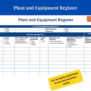 Plant and Equipment Register Template | Digital Download | Word Format | Easy-to-Use | Comprehensive Tracking