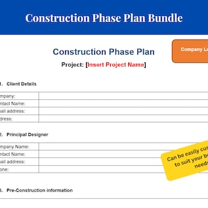 Construction Bundle Including Phase Plan Template | RAMS Template | Pre Construction Information | Construction Site Inspection Checklist