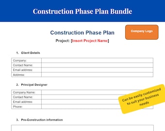 Construction Bundle Including Phase Plan Template | RAMS Template | Pre Construction Information | Construction Site Inspection Checklist