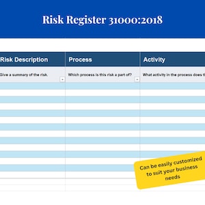ISO 31000 Risk Register Template: Editable Excel Tool (SME) - Etsy