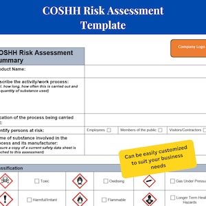 COSHH Risk Assessment Template | COSHH Risk Assessment Checklist | Control of Substances Hazardous to Health (COSHH) Assessment Form