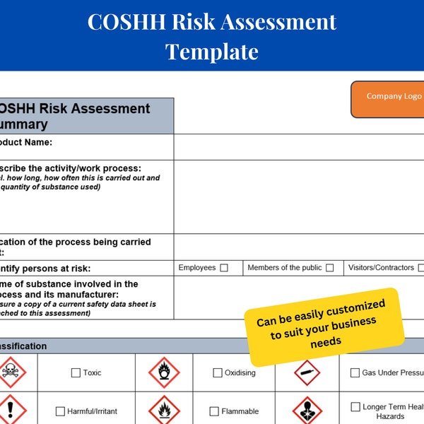 COSHH Risk Assessment Template | COSHH Risk Assessment Checklist | Control of Substances Hazardous to Health (COSHH) Assessment Form