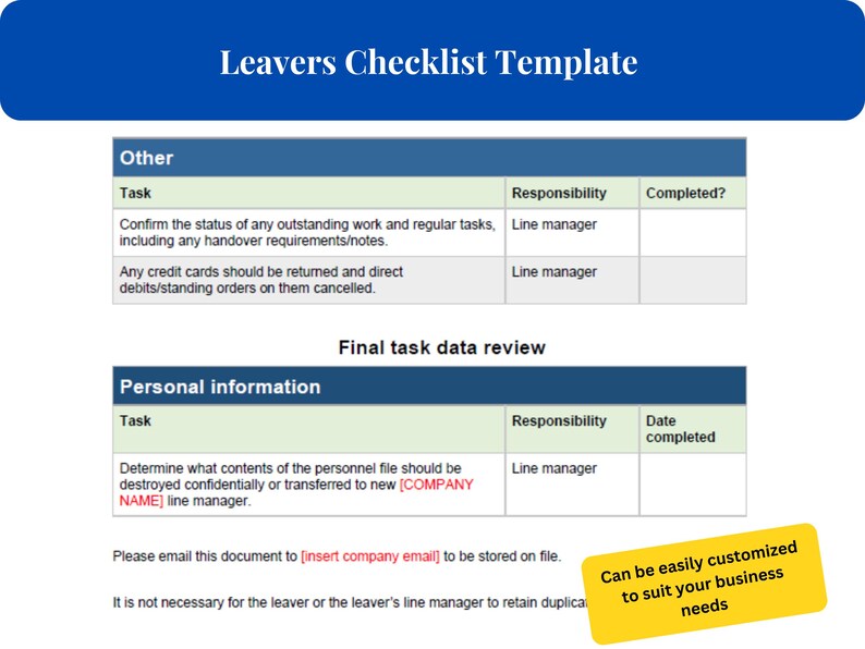 Leavers Process Checklist Employee Offboarding Checklist Template: HR Leavers Form (word Document ...