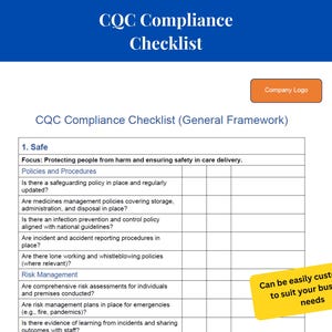 CQC Compliance Checklist | Health and Safety Policies Template | Risk Management & Staff Training Guide | Healthcare CQC Visit Prep