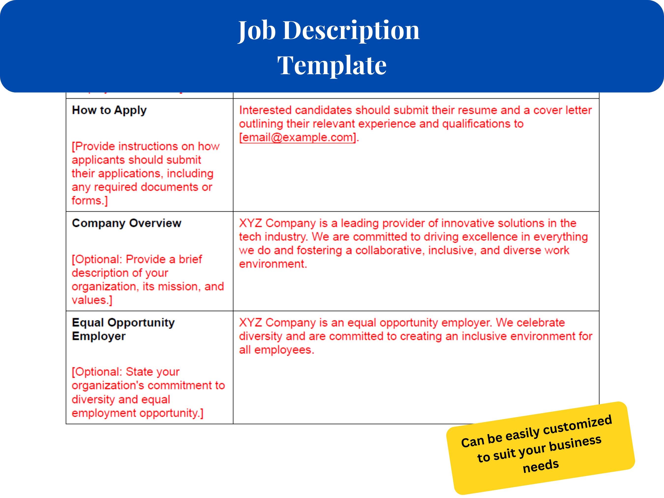 Editable Job Description Template | Professional HR Form With Examples ...