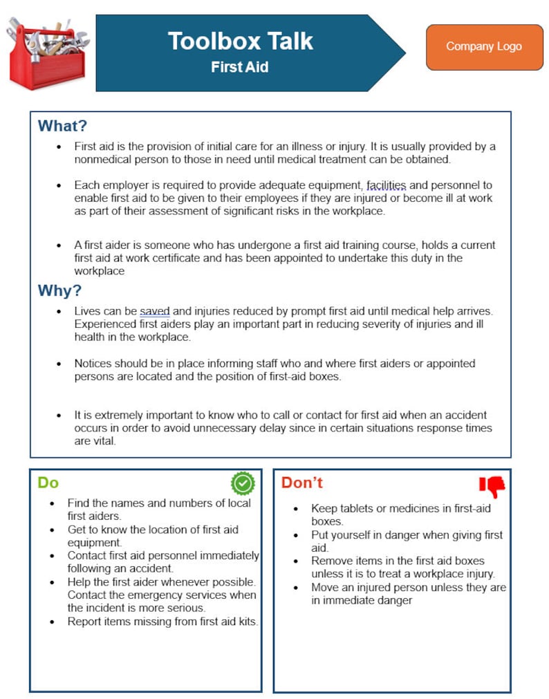 Toolbox Talk Template for Workplace Health and Safety Compliance ...