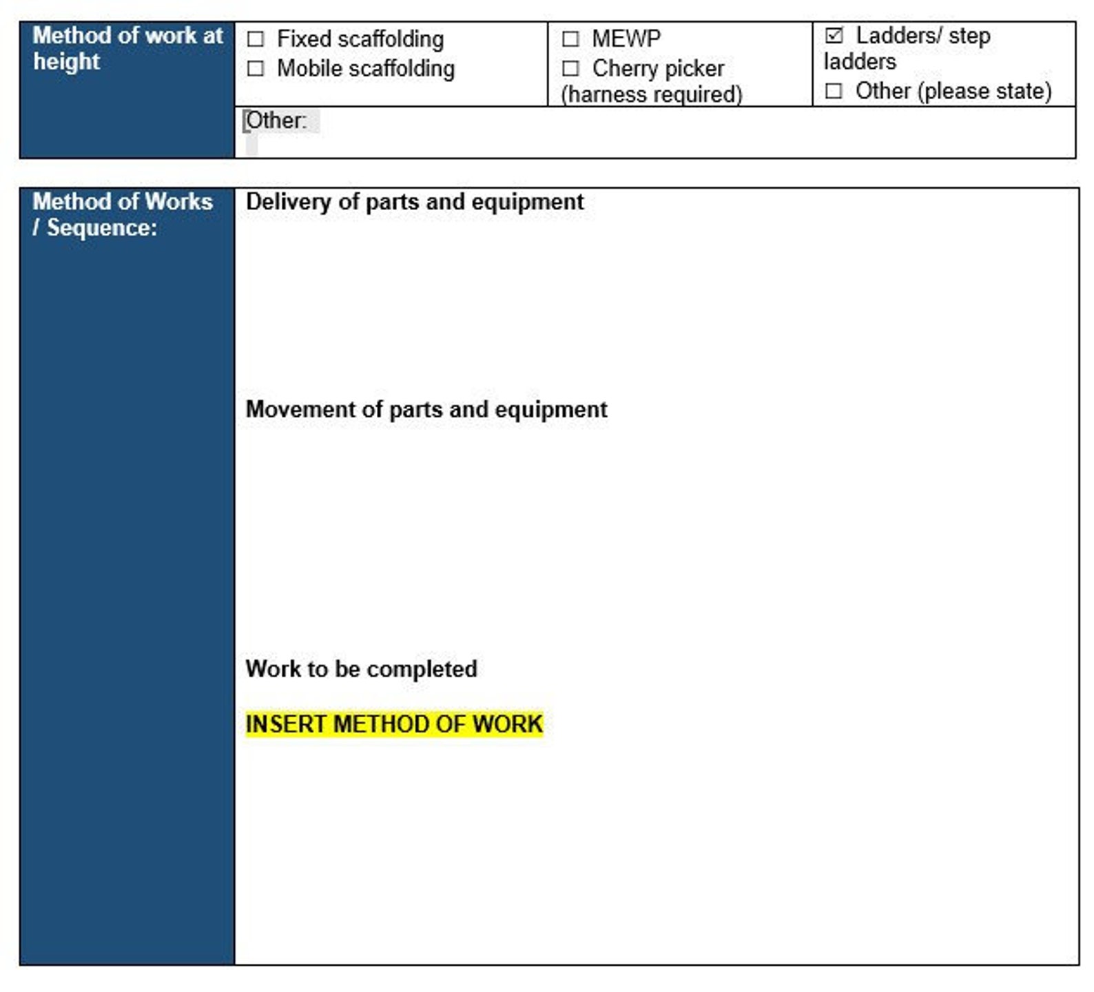 Risk Assessment and Method Statement Word Template - H&S Editable ...