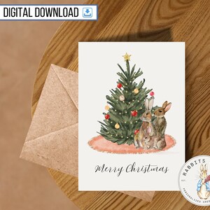 Carte de Noël de famille lapin imprimable, carte de 5 x 7 pouces, téléchargement numérique, joyeuses fêtes, famille de 3 personnes, carte de Noël lapin mignon, nouveau cadeau de bébé