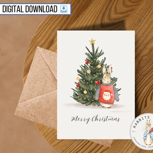 Carte drôle de pull de Noël imprimable, carte de 5 x 7 pouces, téléchargement numérique, joyeuses fêtes, météo du pull, arbre de Noël lapin mignon, cadeau d'un ami