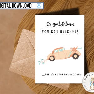 Cartão de casamento engraçado para impressão, cartão de 5 x 7 polegadas, cartão de presente de casamento, noivo/casado, celebração de casamento, download digital