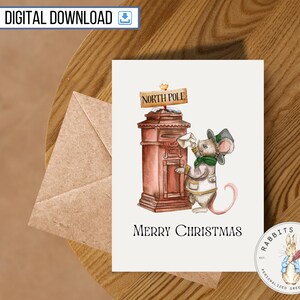 Maus Nordpol Frohe Weihnachten Karte zum ausdrucken, 5 x 7 Zoll Karte, Digital Download, Frohe Feiertage, Wichtel, Freund, süßes Weihnachtsgeschenk