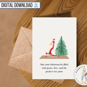 Tarjeta imprimible divertida de yoga con Feliz Navidad, descarga digital, divertidas y felices fiestas, paz, zen, Navidad, amigo yogui, compañero de trabajo, regalo de amigo secreto