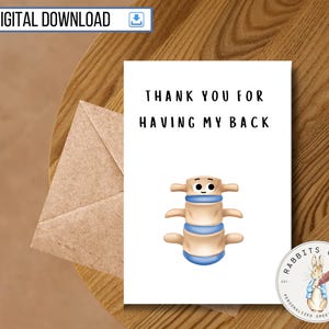 Printable thank you card, 5x7 inch card, Thanks for having my back, Punny thank you card, Appreciation card, Cute anatomy, Digital download