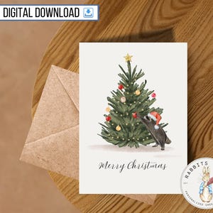 Cartão de Natal engraçado de guaxinim para impressão, cartão de 5 x 7 polegadas, download digital, boas festas, presente de amigo secreto, amigo feliz natal, fofo e minimalista