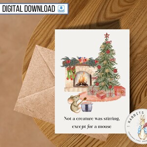 Cartão de Natal engraçado para impressão de rato, cartão de 5 x 7 polegadas, download digital, boas festas, nenhuma criatura se mexendo, presente de Natal fofo e bobo para amigo