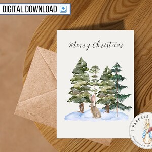 Biglietto di auguri di Natale con coniglio stampabile, biglietto da 5 x 7 pollici, download digitale, Buone feste, Natale semplice e carino, Babbo Natale segreto, regalo per amici, insegnante, ospite