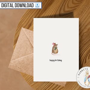 Carte de joyeux anniversaire drôle imprimable, carte de 5 x 7 pouces, téléchargement numérique, rat d'anniversaire ironique idiot, carte animal mignon simple, cadeau original d'un ami,
