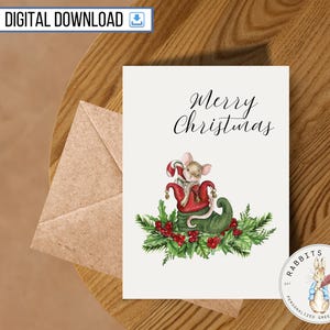 Carte de joyeux Noël de botte de souris imprimable, carte de 5 x 7 pouces, téléchargement numérique, joyeuses fêtes, cadeau secret du père Noël, simple mignon, Noël d'un ami