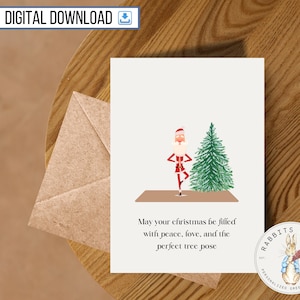 Carte de joyeux Noël yoga drôle à imprimer, téléchargement numérique, joyeuses fêtes amusantes, Noël zen paix, ami yogi, collègue, cadeau secret père Noël