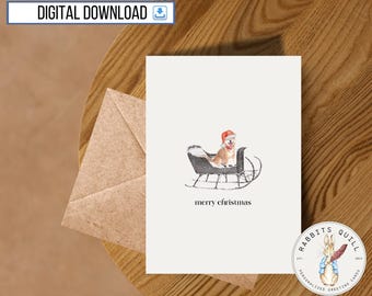 Carte de joyeux Noël chien à imprimer, carte de 5 x 7 pouces, téléchargement numérique, jolie carte de vacances drôle, carte de Noël chiot, carte drôle de chien Shiba Inu