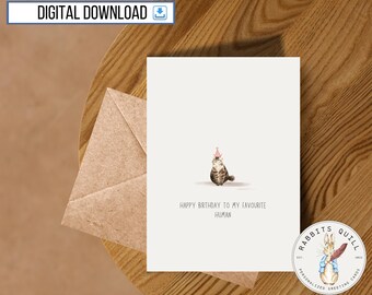 Cat Happy Birthday card printable, 5x7 inch card, Digital Download, Cat lover birthday card, Happy birthday cat mom or dad, Card from cat