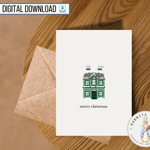 Carte de joyeux Noël maison en rangée imprimable, carte de 5 x 7 pouces, téléchargement numérique, joyeuses fêtes, salutations des saisons, joli cadeau de Noël simple et minimaliste
