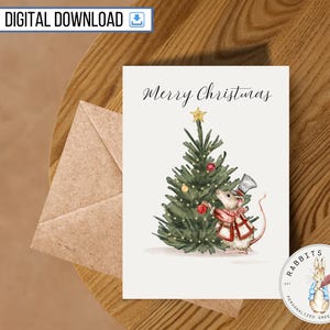 Sapin de Noël rat Joyeux Noël à imprimer, carte de 5 x 7 pouces, téléchargement numérique, joyeuses fêtes, père Noël secret, mignon simple, cadeau d'un ami
