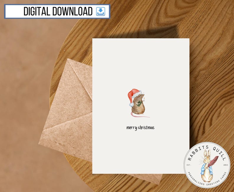 Carte de joyeux Noël drôle à imprimer, 5 x 7 pouces, téléchargement numérique, joyeuses fêtes, voeux de fin d'année, jolie carte de Noël ironique rat effronté image 1
