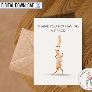 Thank you card printable, Digital download, Thanks for having my back, Funny appreciation card, Anatomy, Science, Medicine, Surgery recovery