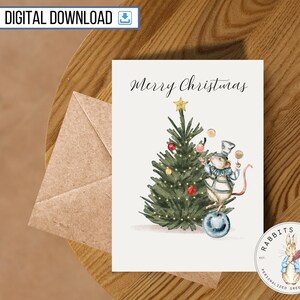 Sapin de Noël rat Joyeux Noël à imprimer, carte de 5 x 7 pouces, téléchargement numérique, joyeuses fêtes, père Noël secret, mignon simple, cadeau d'un ami