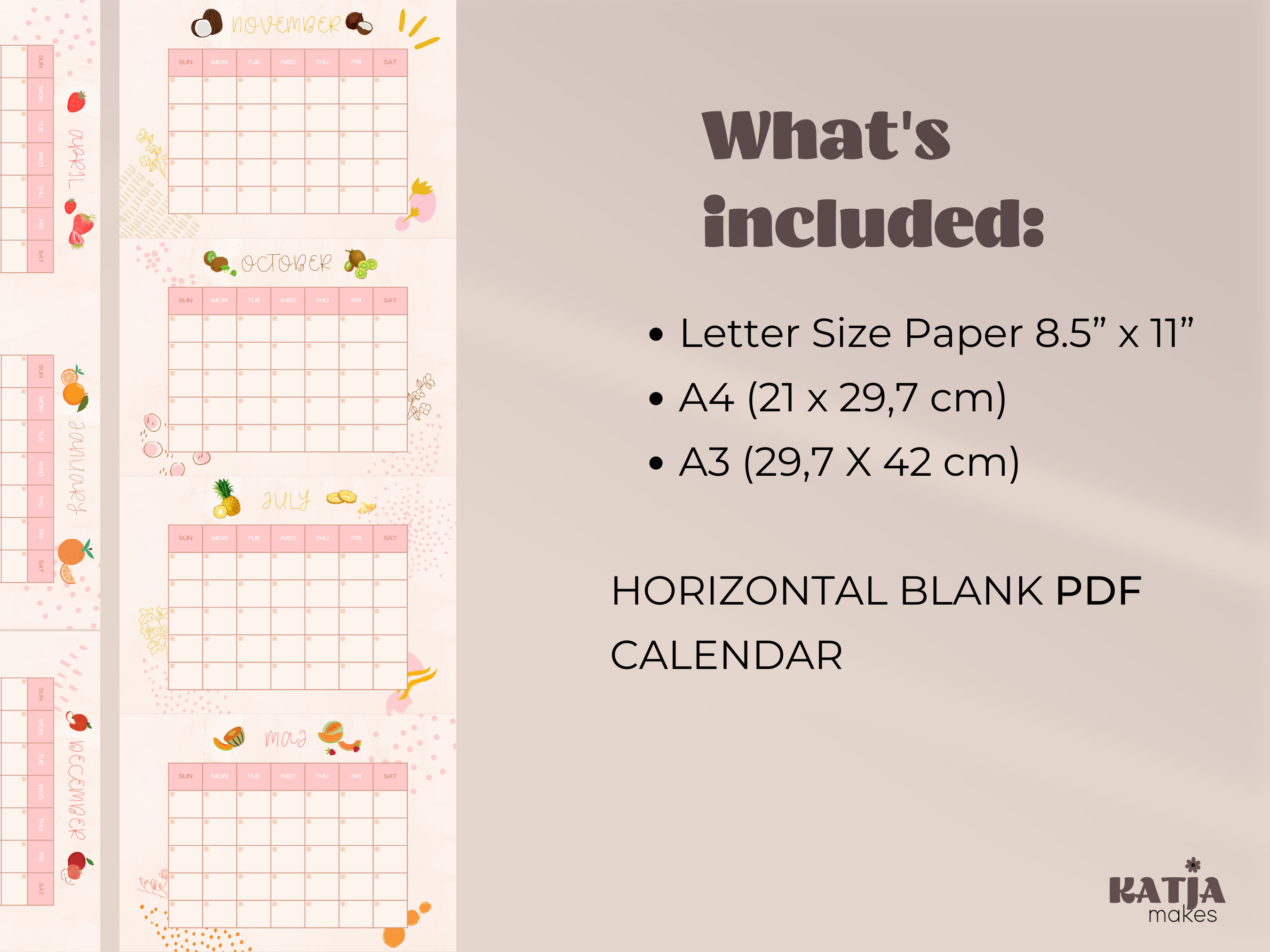 Calendar Printable A3 Printable Calendar Monthly Blank Calendar PDF ...