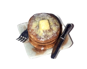 パンケーキ ホットケーキ 朝食 1:12スケール ドールハウスミニチュア バター、シロップ、粉砂糖