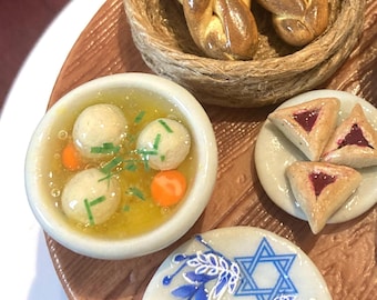 Matzo Ball Soup Bowl for Jewish Holidays Passover Judaica Jewish Food Miniatures 1:12 Scale Paesach One Piece.