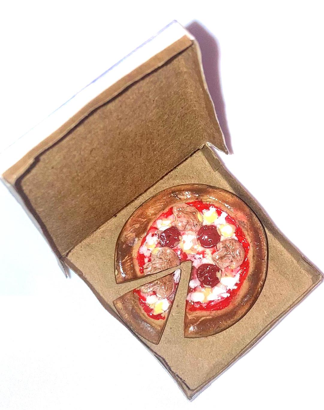 Box of Pizza NYC Style 1:12 Scale Dollhouse Miniature Italian Food Mushroom Pepperoni Pizza