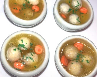 Matzo Ball Soup Four Bowls for Jewish Holidays Passover Judaica Jewish Food Miniatures 1:12 Scale Paesach