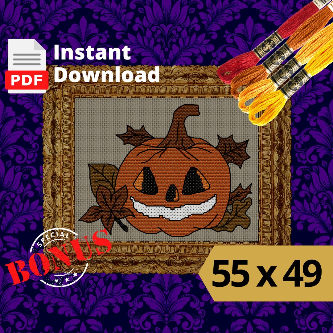 Halloween Jack O' Lantern Pumpkin Cross Stitch Pattern | Counted Full ...