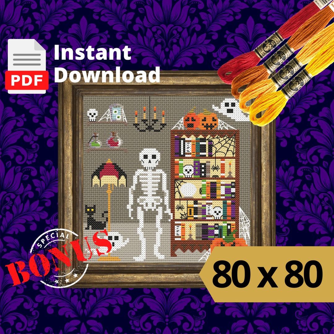 Halloween Haunted Room With Skeleton Cross Stitch Pattern | Counted ...