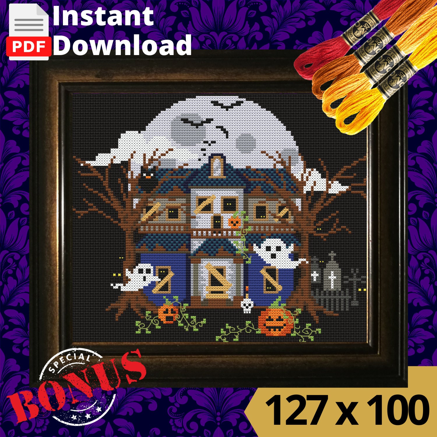 Halloween Cross Stitch Patterns Counted Full-color Digital PDF Haunted ...
