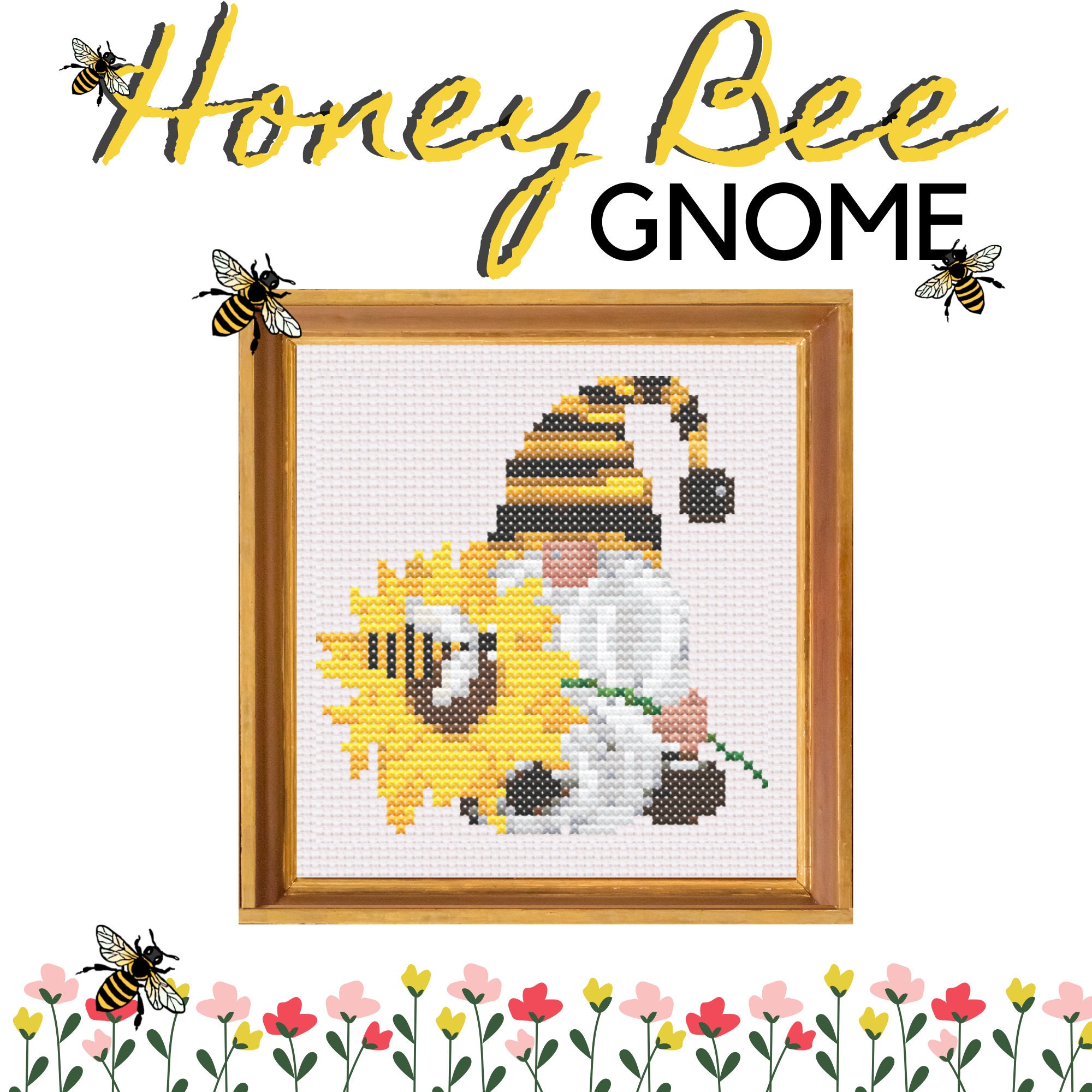 Honey Bee Gnomes  Counted Cross Stitch Pattern Book: Easy, Fast