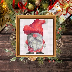 Mini Christmas Gnome | Single Page Counted Cross Stitch Pattern for Winter Holiday | Fast, Beginners | PDF Instant Download Bonus Tracker
