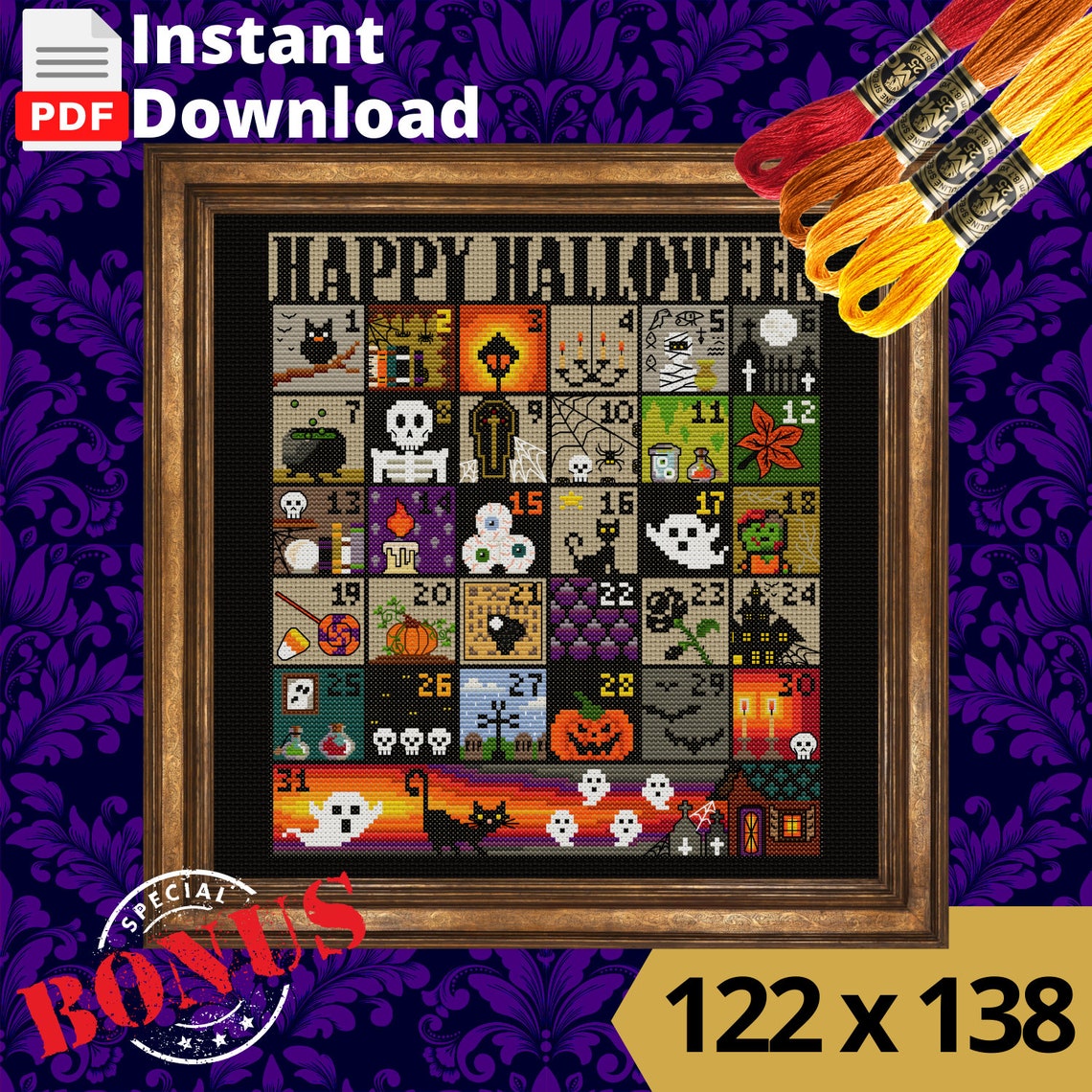 Halloween Cross Stitch Patterns Counted Full color Digital Etsy