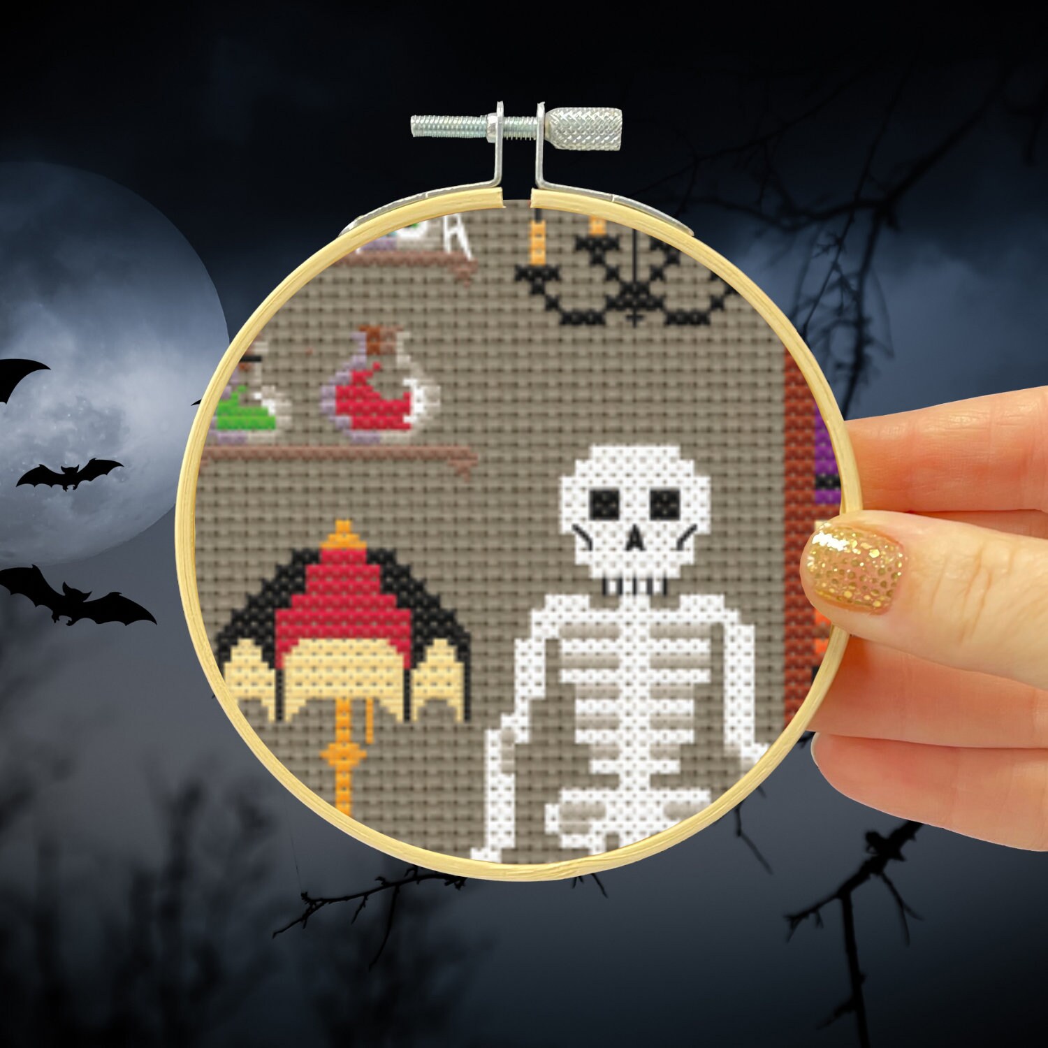 Halloween Haunted Room With Skeleton Cross Stitch Pattern Counted Full ...