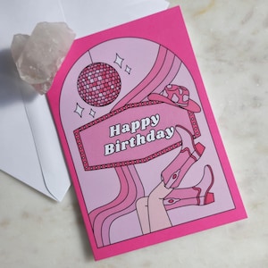 de voeux de cow-girl | Carte de cow-girl disco | carte rose d'amant | Carte d'anniversaire rétro | Fête d'anniversaire entre filles | Carte Meilleur ami | Carte fille poney
