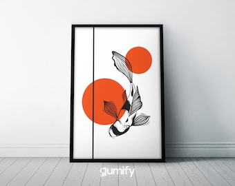 Koi Typography Print | Japanese Wall Art | Black and Orange | Poster | Home Decor
